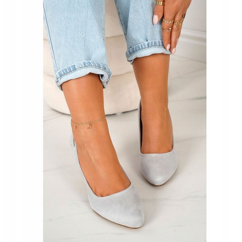 PJ1 Klassische Pumps auf einer Säule Wildleder Grau Eleanor 1