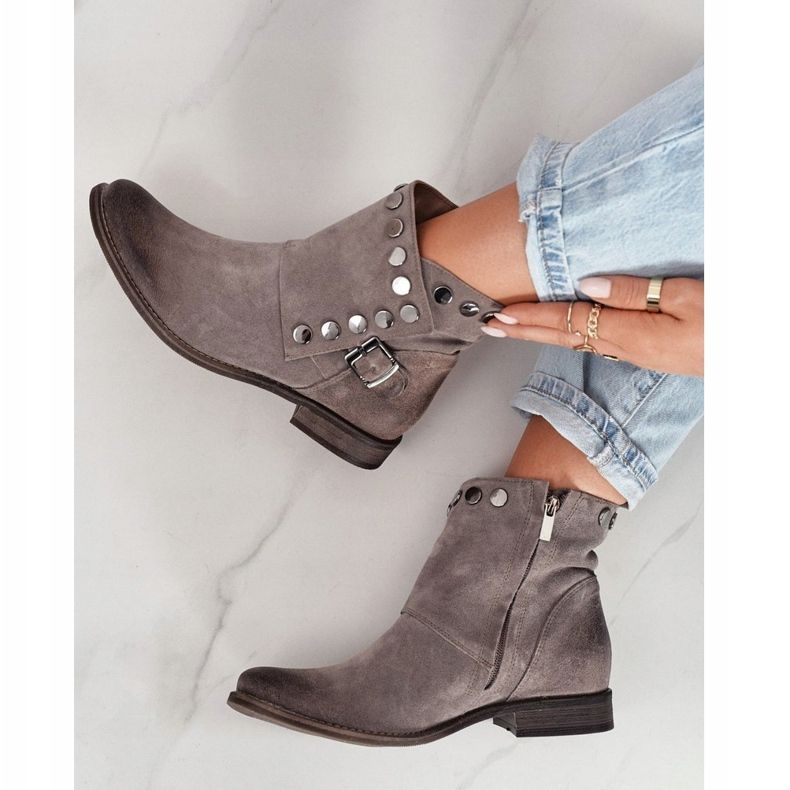 Damen Wildlederstiefel mit Schnalle Exquisite 1198 Cappuccino braun 1