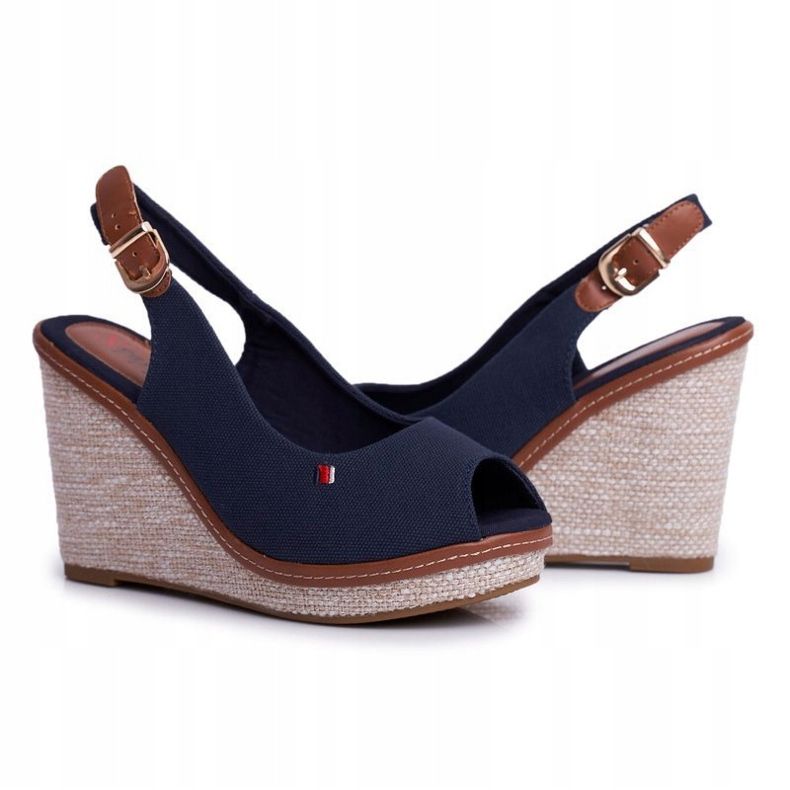 PS1 Tommy Marineblaue Sandalen auf einem geflochtenen Keilabsatz navy blau 2