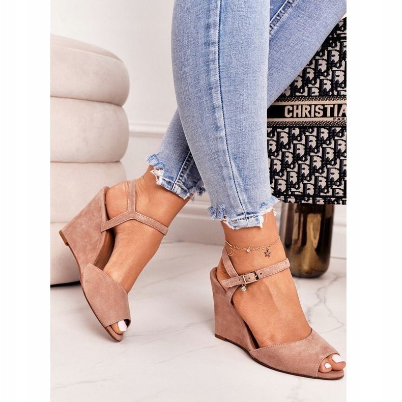 Keilsandalen aus Wildleder Laura Messi 2253 Puderrosa 2