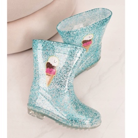 Blaue Glitzergummistiefel für Kinder mit Eis silber- 1