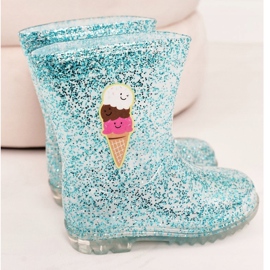 Blaue Glitzergummistiefel für Kinder mit Eis silber- 2