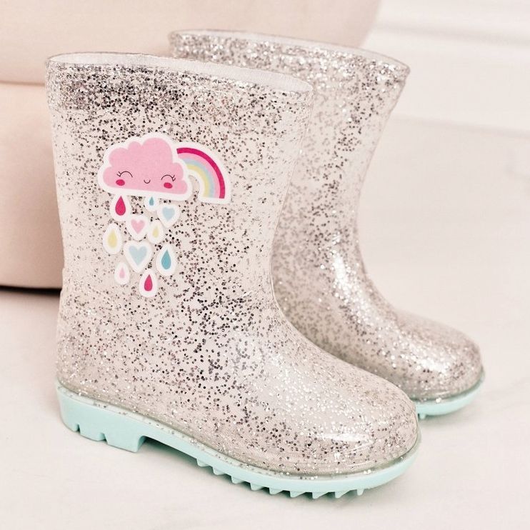 Kinderbrokatgaloschen mit silberner Wolke beige silber- 1