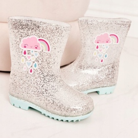 Kinderbrokatgaloschen mit silberner Wolke beige 2