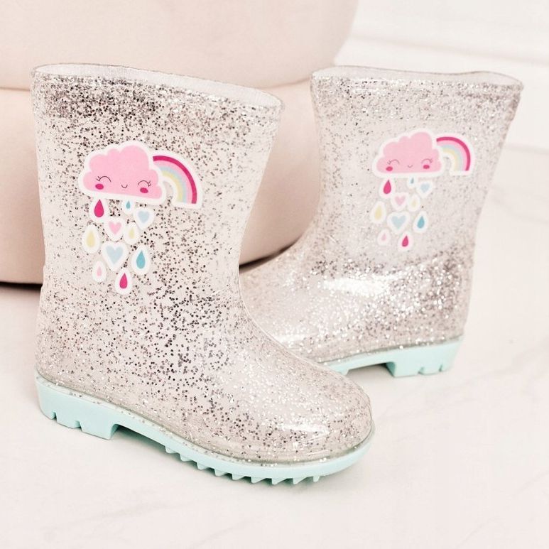 Kinderbrokatgaloschen mit silberner Wolke beige silber- 2