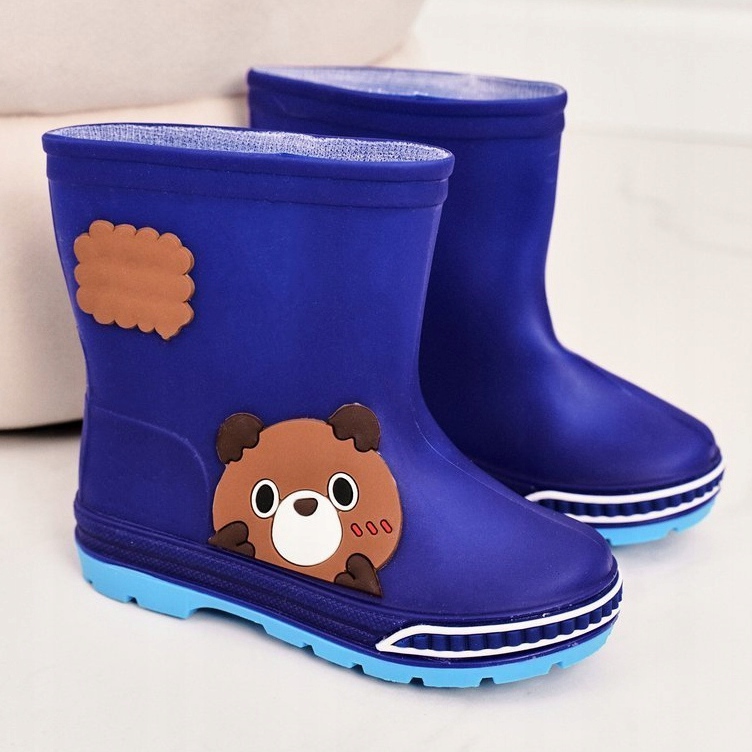 Kinder Regenstiefel mit Teddybär marineblau 2