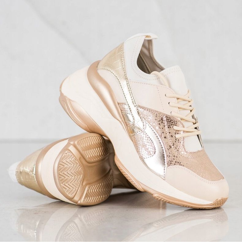Bestelle Modische Sneaker auf der Plattform beige golden 1