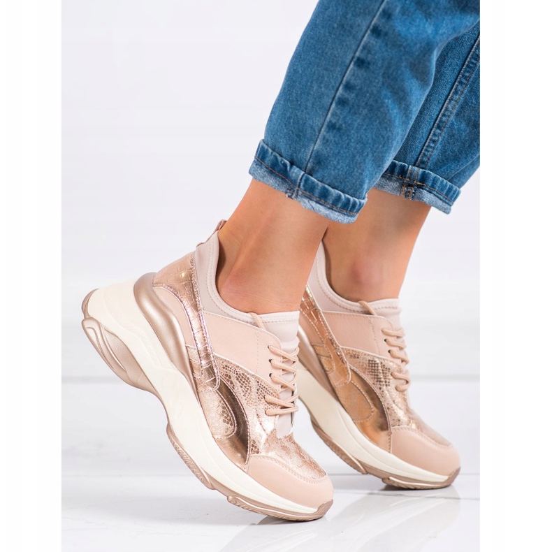 Bestelle Modische Sneaker auf der Plattform rosa golden 1