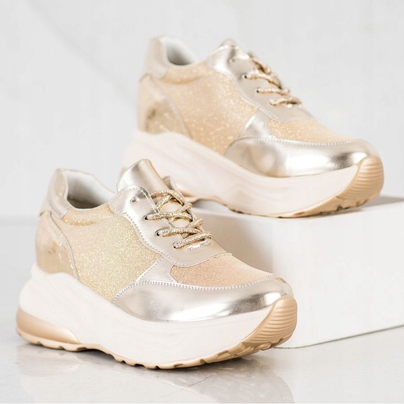 Bestelle Goldene Sneaker mit Glitzer beige 1