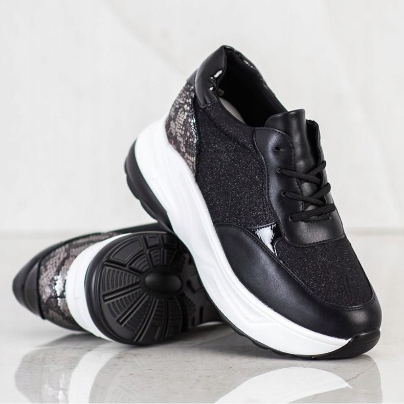 Bestelle Schwarze Sneaker mit Glitzer silber- 1