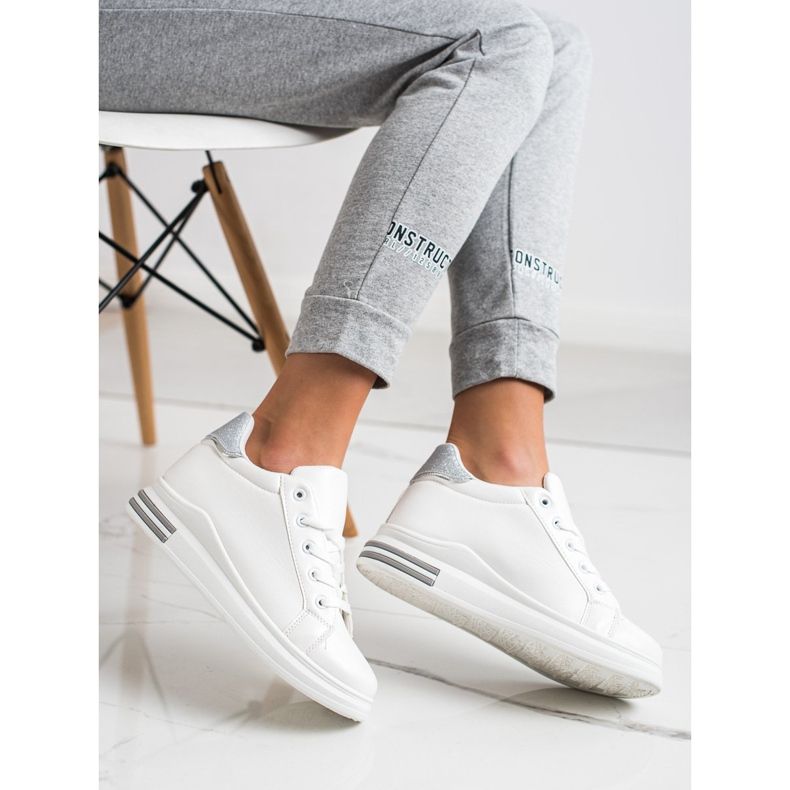 Diamantique Keilsneaker mit Glitzer weiß silber- 1