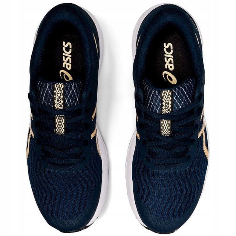 Damen Asics Patriot 12 Laufschuhe marineblau 1012A705 403 golden 1
