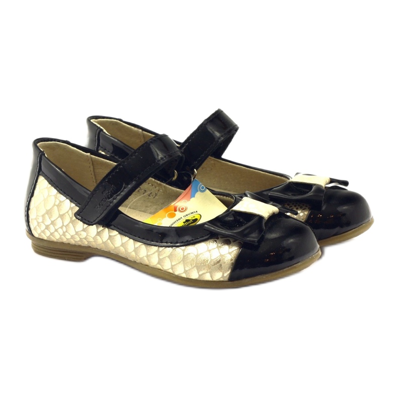 Schwarze und goldene Ballerinas Lederschleife Ren But gelb 4