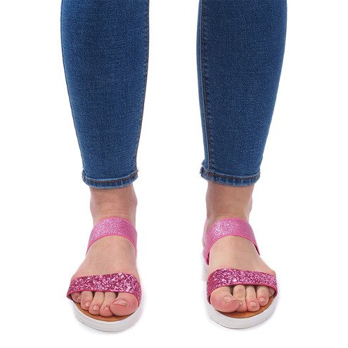 Sandalen Mit Gummiband V12817 Rosa silber- 1