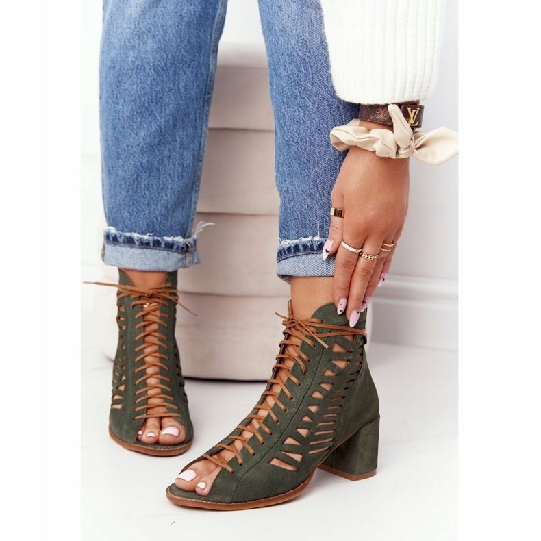 Damen Wildleder Maciejka Grün Stiefel 04040-09 beige 2