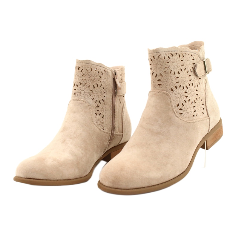 M.Daszyński Durchbrochene Wildlederstiefel für Damen SA142-18 beige 2