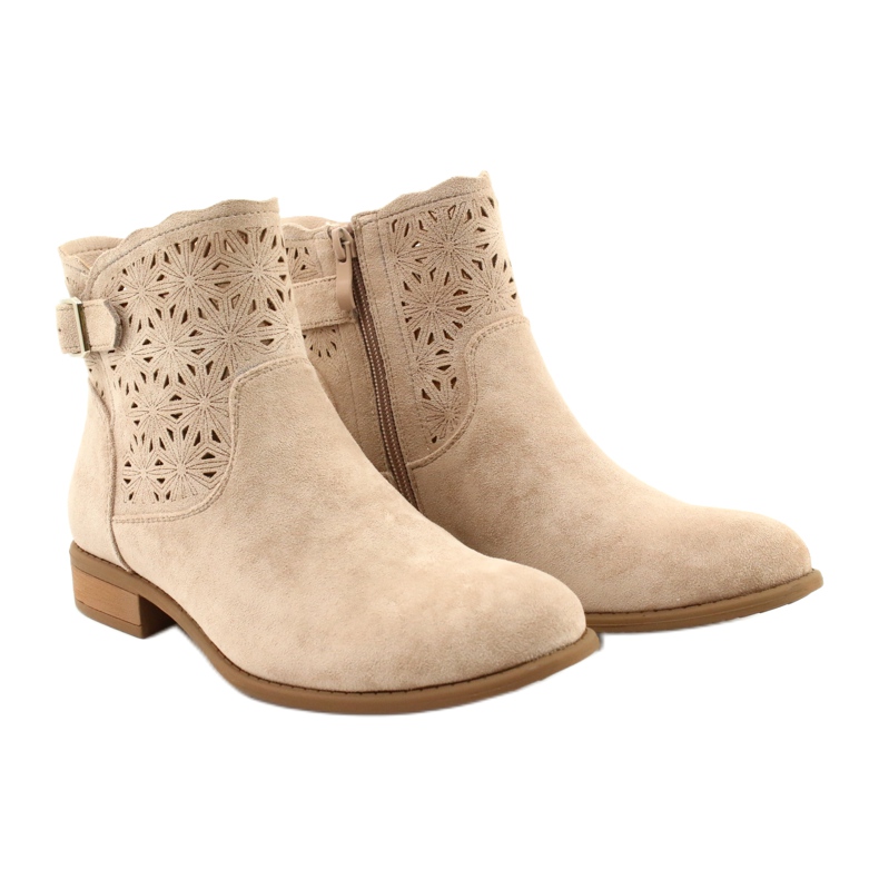 M.Daszyński Durchbrochene Wildlederstiefel für Damen SA142-18 beige 3