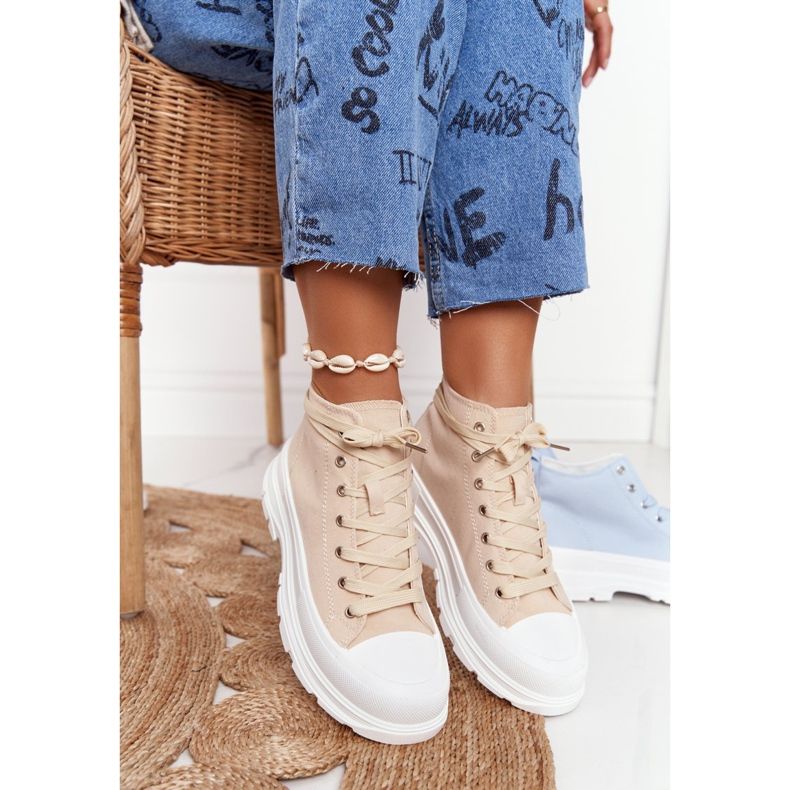 FB2 Hohe Sneakers für Damen Beige Trissy auf einer großen Sohle 1