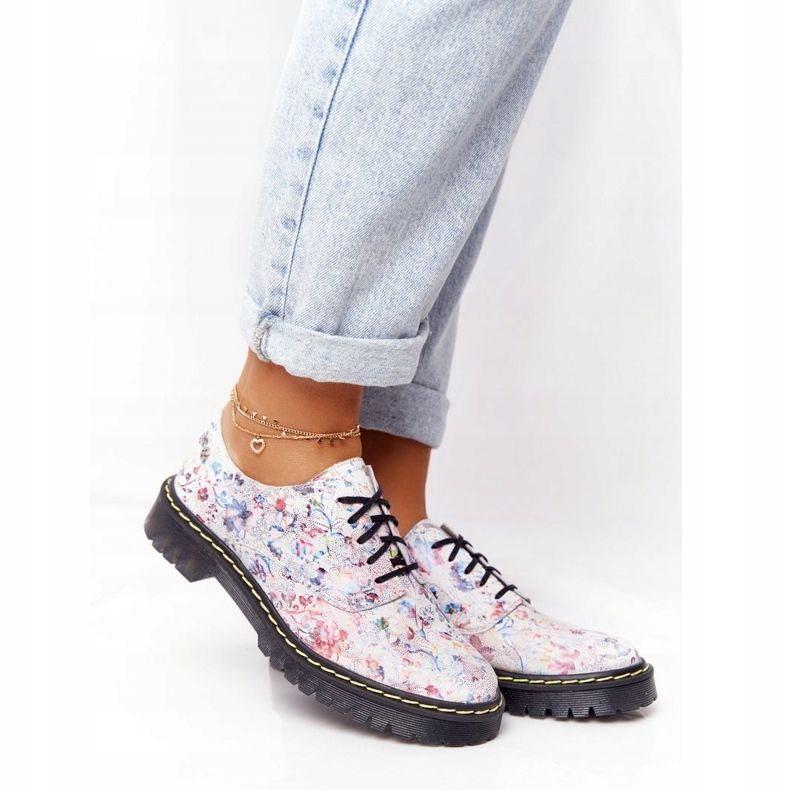 Damen Oxfords Maciejka Leder Weiß Schuhe Mit Blumen 04087-38 1