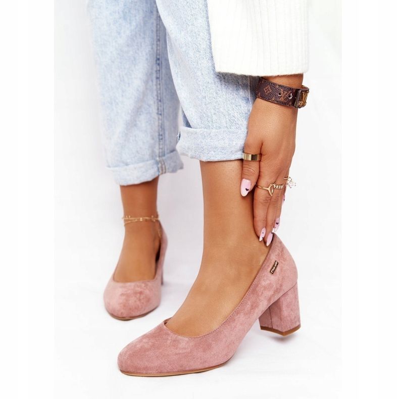 Wildleder Pumps auf einer Säule Sergio Leone Pink rosa 2