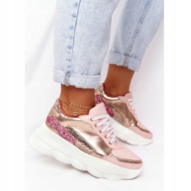 Damen Sportschuhe auf der Plattform lu boo pink rosa golden 2