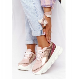 Damen Sportschuhe auf der Plattform lu boo pink rosa golden 1