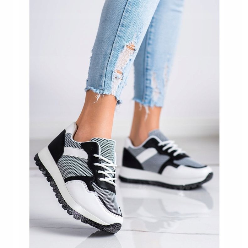 Bestelle Sneakers mit Glitzer-Plattform weiß schwarz 1
