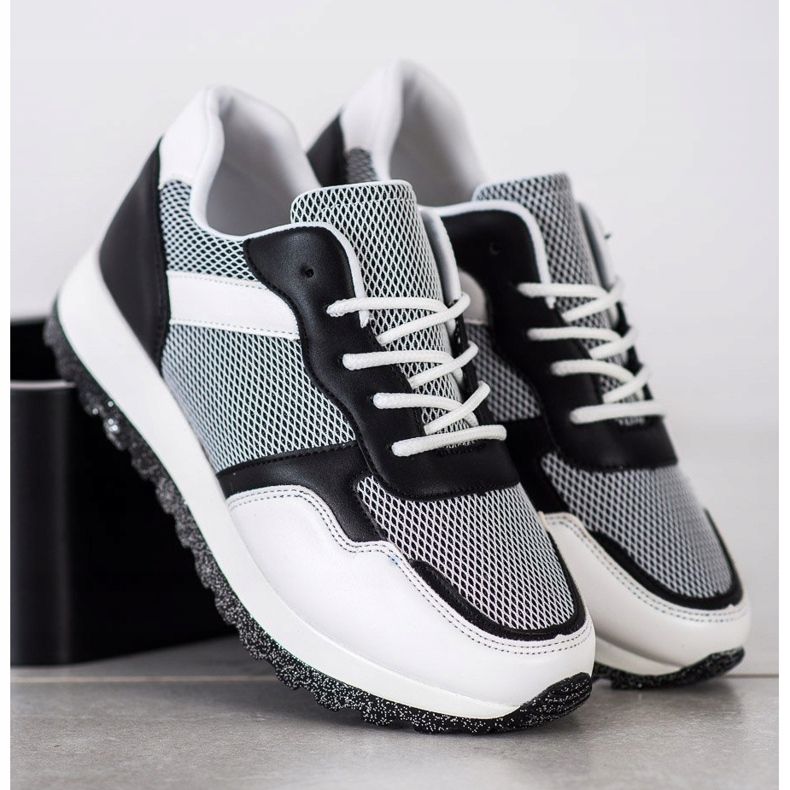 Bestelle Sneakers mit Glitzer-Plattform weiß schwarz 2