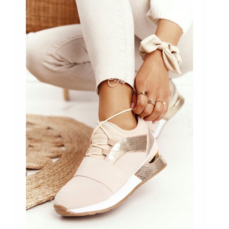 FB2 Damen Sportschuhe Sneakers Beige und Gold Netta golden 1