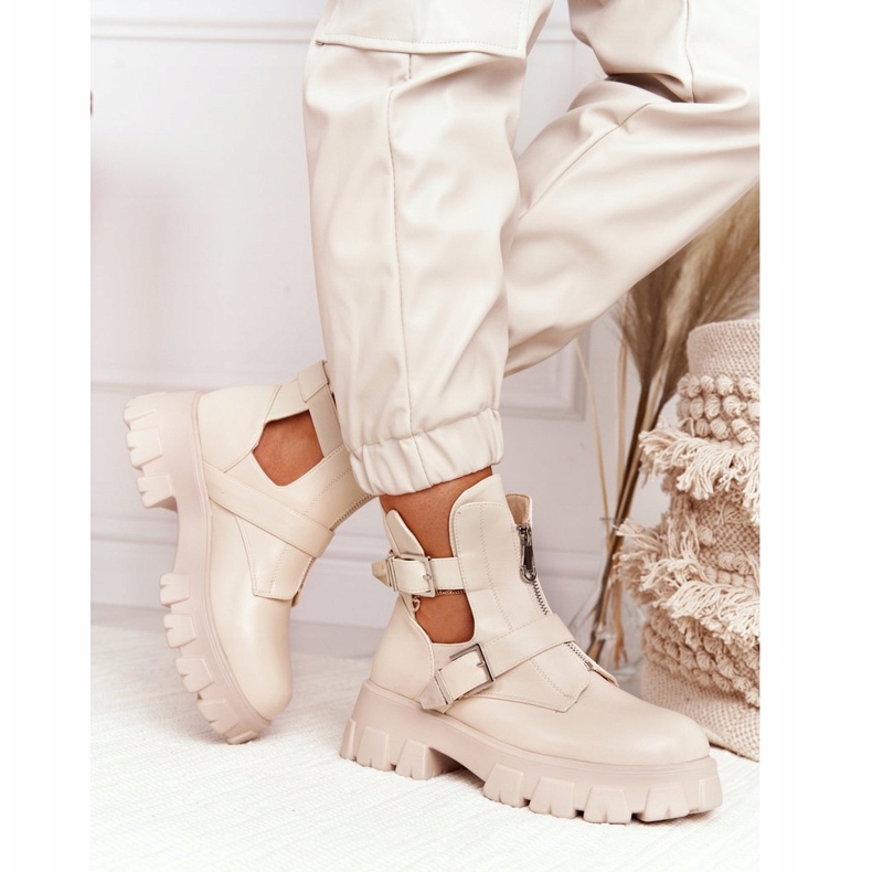 FB2 Damen Plateau Workers Stiefel Beige Cosmic Love 2