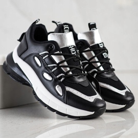 SHELOVET Stylische Sneakers aus Öko-Leder schwarz silber- 1