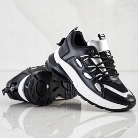 SHELOVET Stylische Sneakers aus Öko-Leder schwarz silber- 2