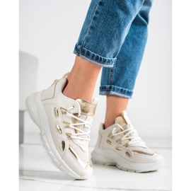 SHELOVET Stylische Sneakers aus Öko-Leder beige golden 1