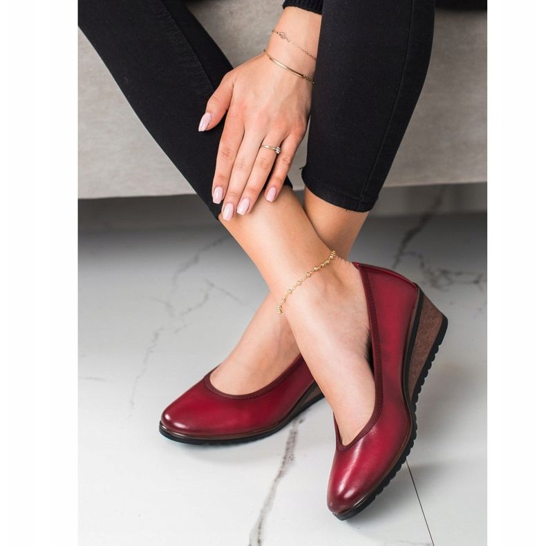 Burgunder Ballerinas auf dem Keil VINCEZA rot 1