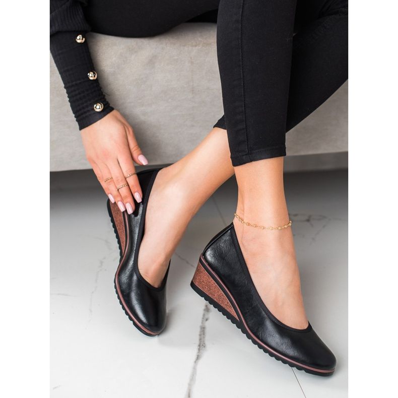 Schwarze Ballerinas mit Keilabsatz VINCEZA 1