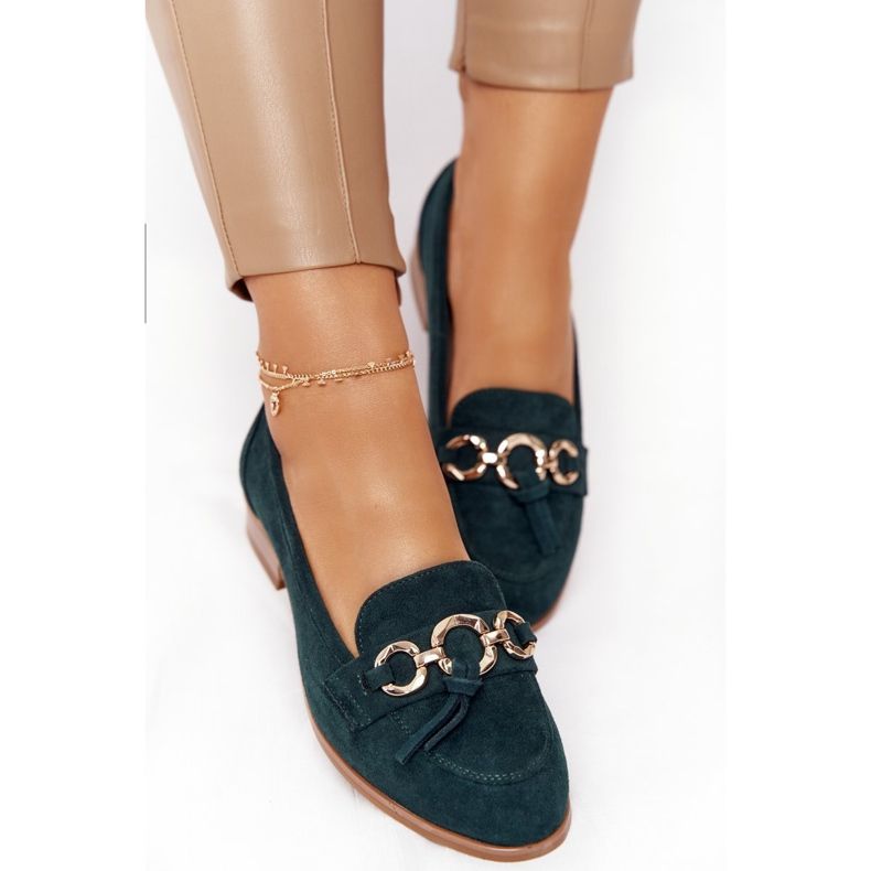 Elegante Damen Loafer Vinceza 10585 Wildleder Grün golden 2