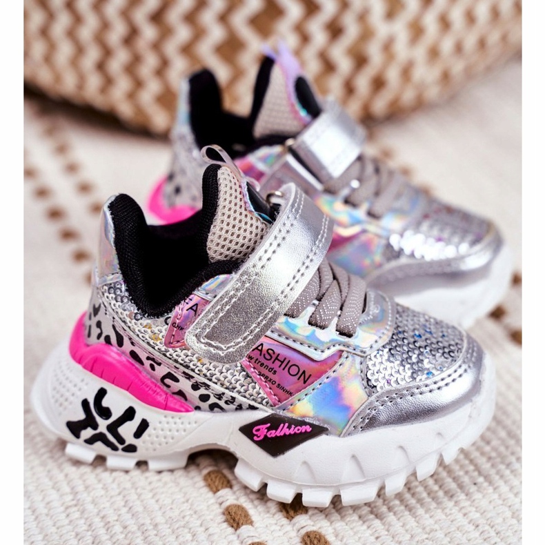 FRROCK Sport Kinderschuhe mit Klettverschluss Silber Be Happy grau 1