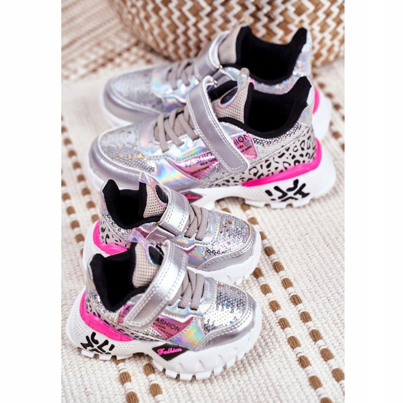 FRROCK Sport Kinderschuhe mit Klettverschluss Silber Be Happy grau 4