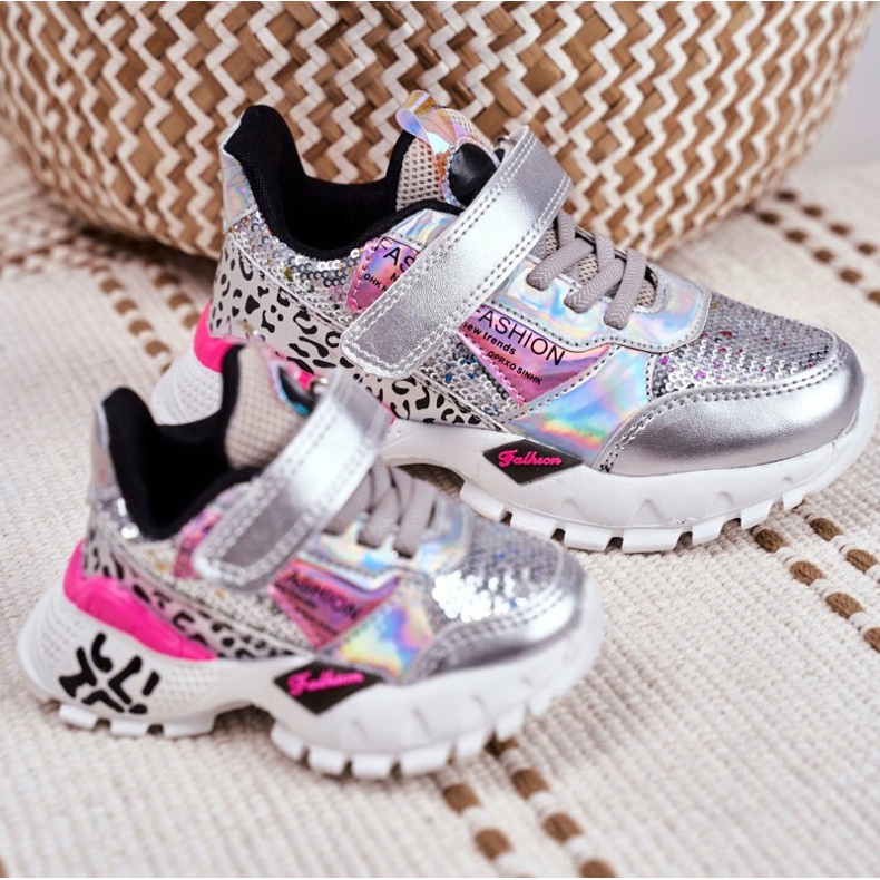 FRROCK Sport Kinderschuhe mit Klettverschluss Silber Be Happy grau 6