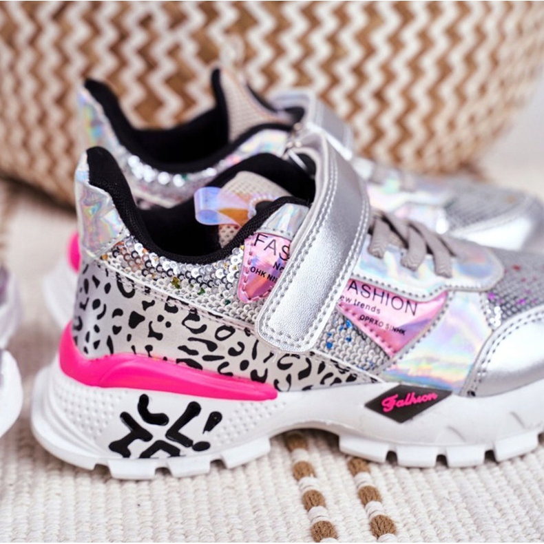 FRROCK Sport Kinderschuhe mit Klettverschluss Silber Be Happy grau 7