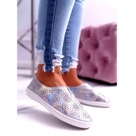 Jezzi Damen graue Leder -Turnschuhe Komforteinsatz 1