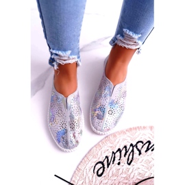 Jezzi Damen graue Leder -Turnschuhe Komforteinsatz 3