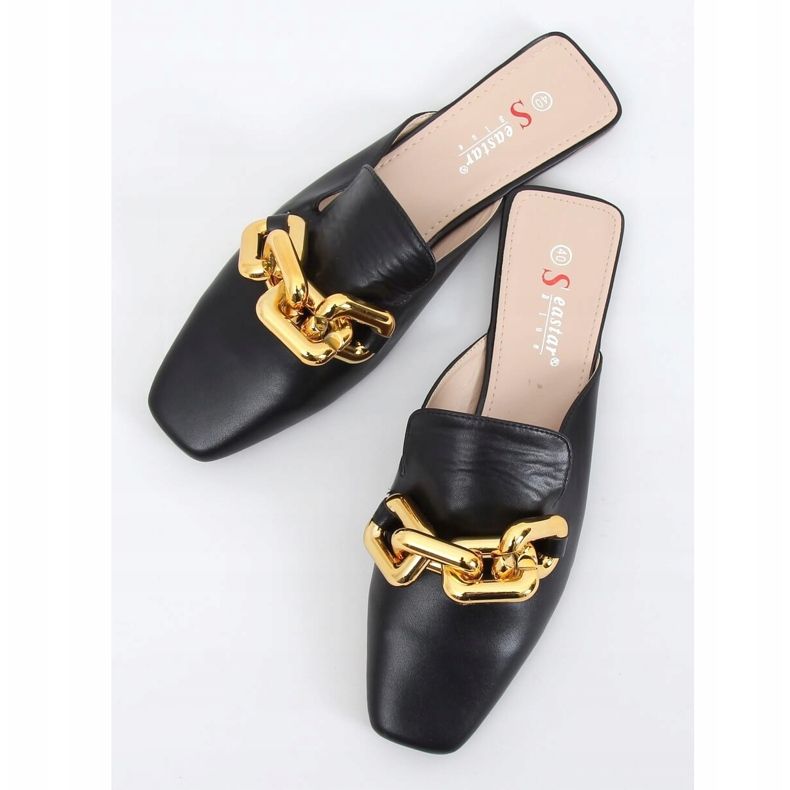 Schwarz T500P Schwarze Hausschuhe mit Kette 1