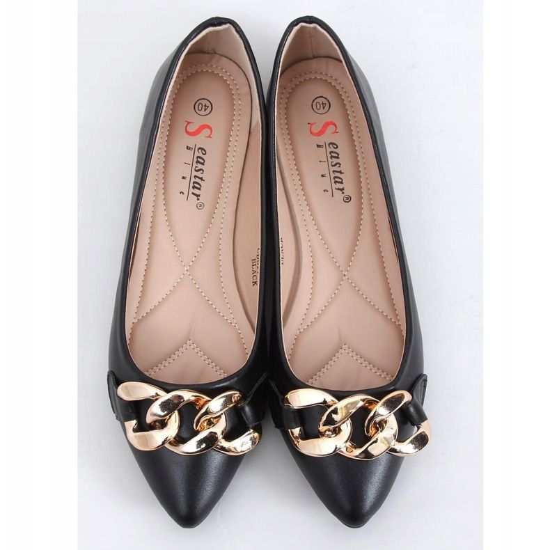 Schwarz CD82P Schwarze Ballerinas mit Kette 1