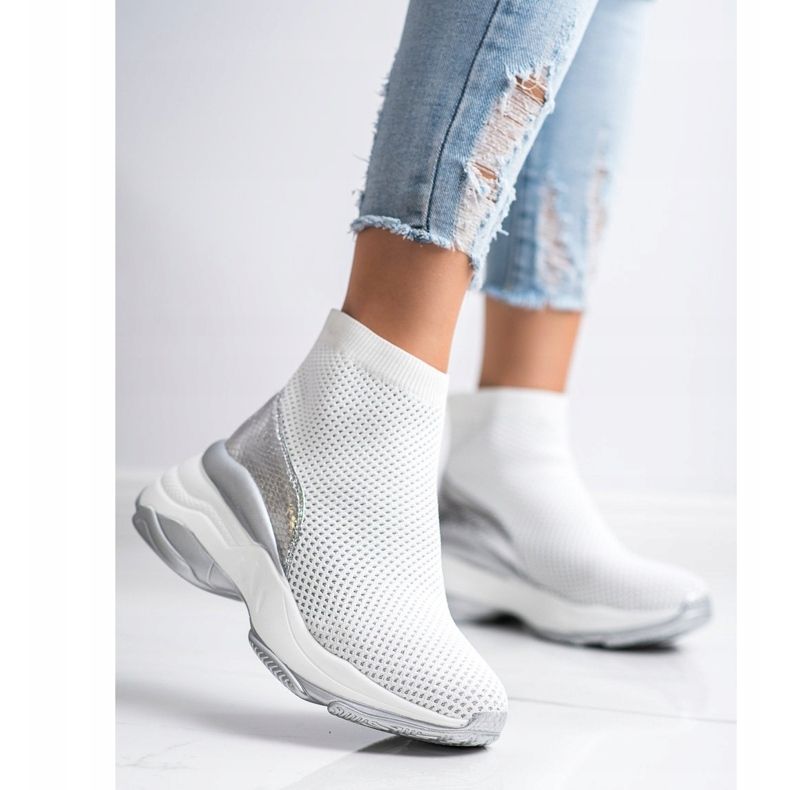 SHELOVET Hohe Textil-Sneakers weiß 1