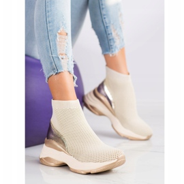 SHELOVET Hohe Textil-Sneakers beige 1