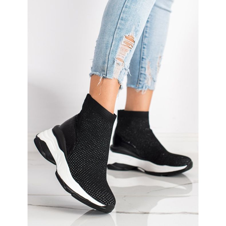 SHELOVET Hohe Textil-Sneakers schwarz 1