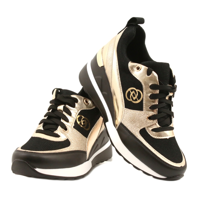 Evento Turnschuhe mit Keilabsatz für Damen 21PB35-4001 Schwarz Gold Roxet golden 4