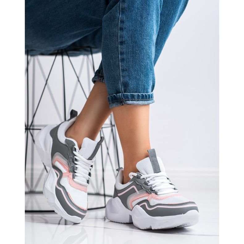 SHELOVET Leichte Sport-Sneaker weiß rosa grau 2