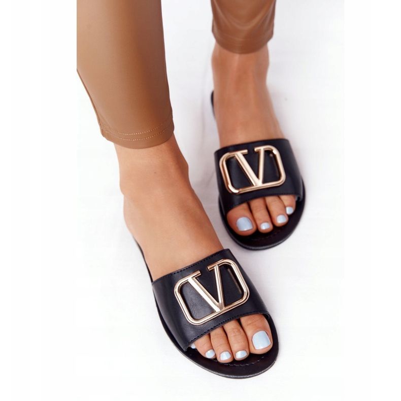 PS1 Klassische schwarze Hausschuhe für Damen Vicky golden 2